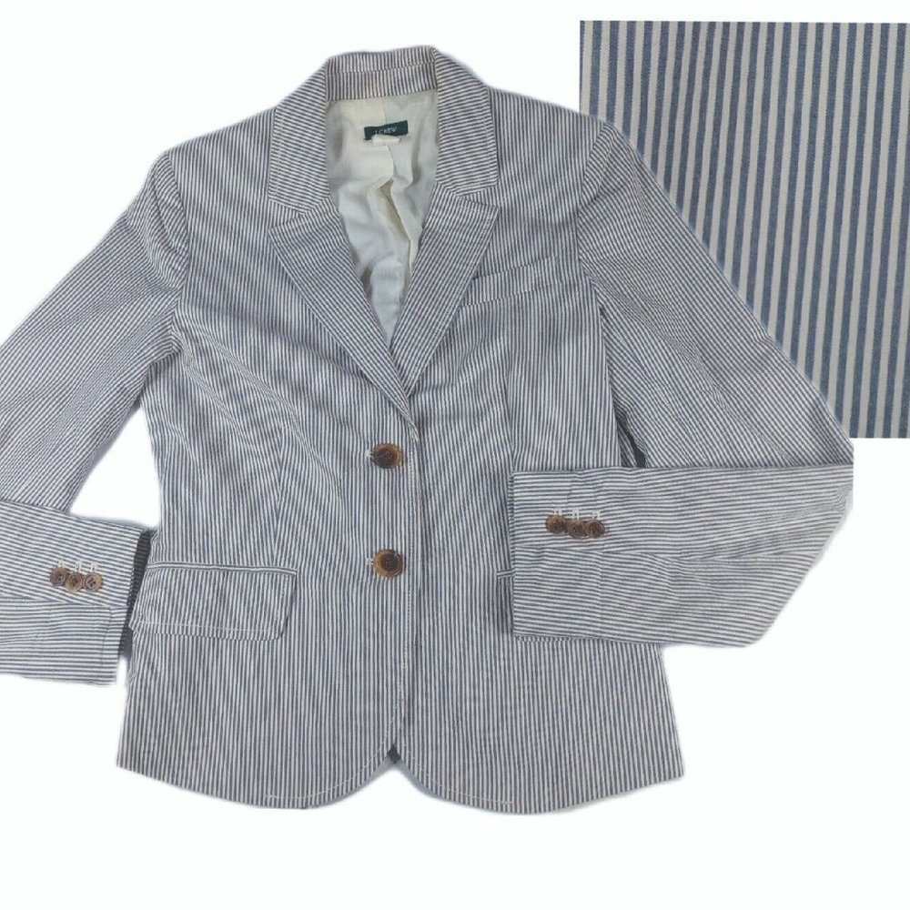 J Crew Womens Pin Striped Blue White Nautical Preppy Blazer Structured sz 0